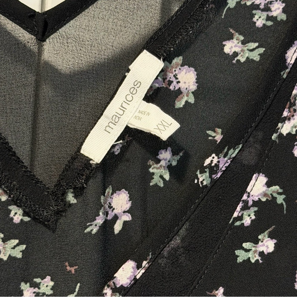 Maurices Tank Top XXL Black Floral V-Neck Sheer Trim Sleeveless Blouse - Picture 4 of 9